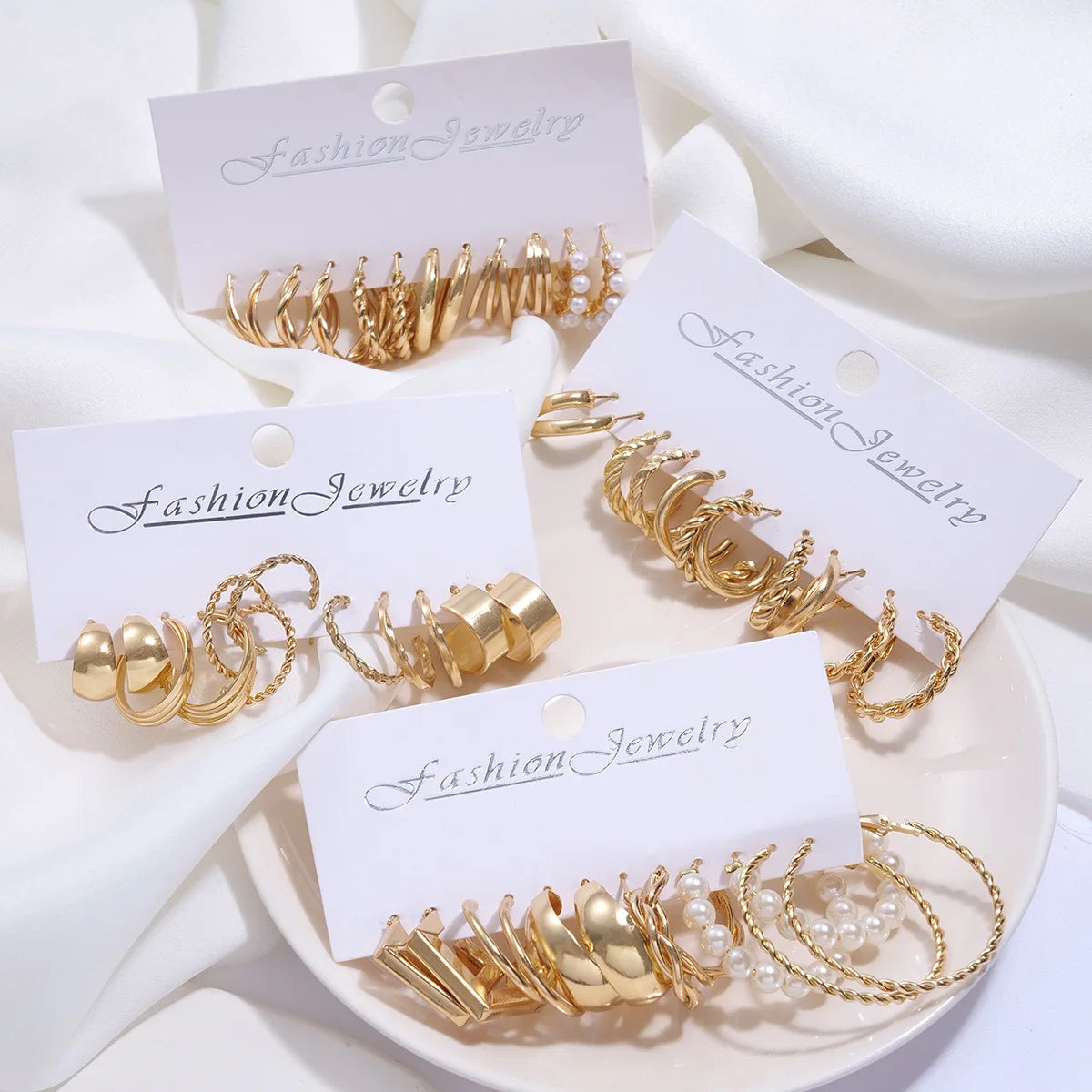 Women's Gold Hoop & Pearl Earring Set – 24 Pairs Variety Pack