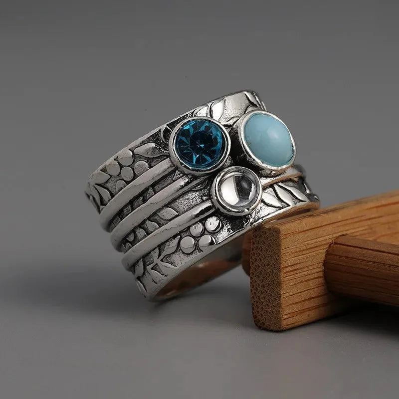 Women's Vintage Natural Stone Charm Ring