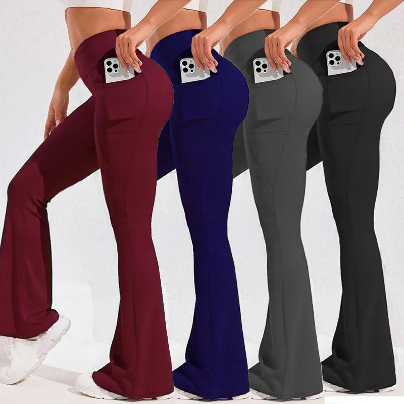 Women's High-Waist Flare Yoga Pants with Pockets