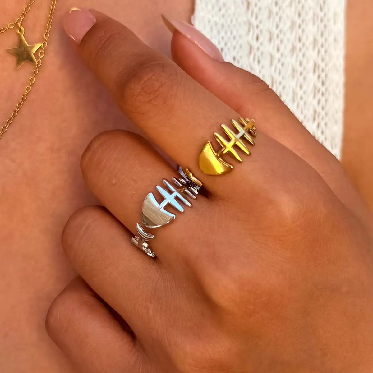 Women's Dainty Fish Bone Open Ring – Minimalist Stackable Style