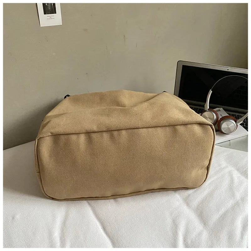 Women's Solid-Color Canvas Tote Bag