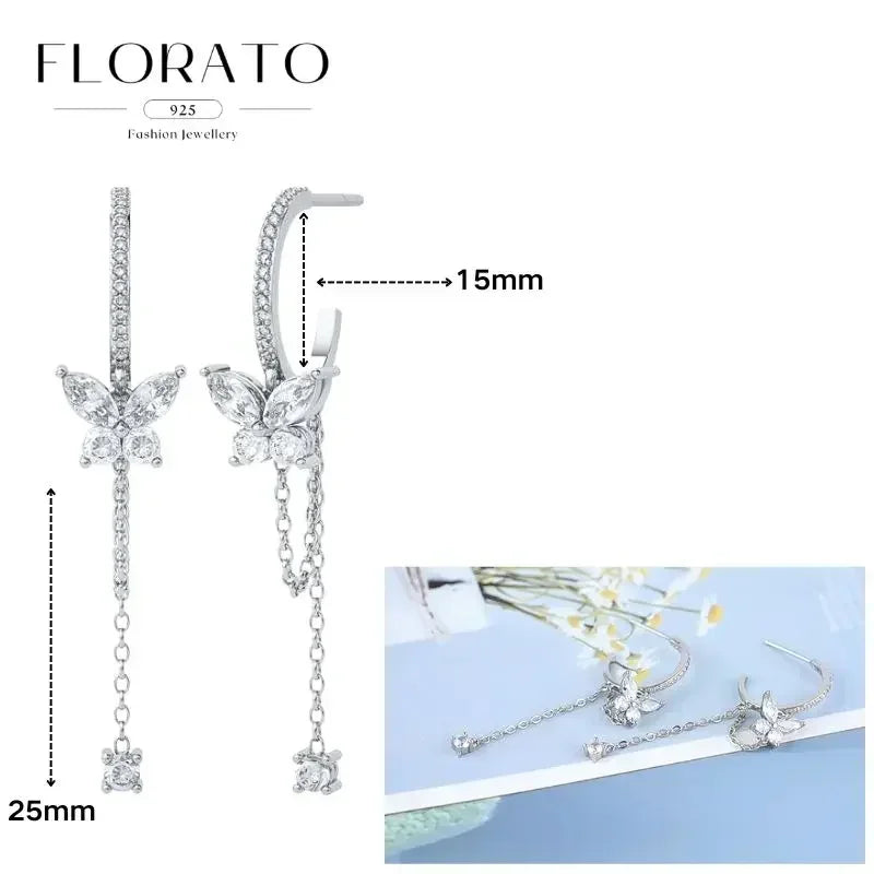 Sterling Silver Butterfly Pendant Hoop Earrings