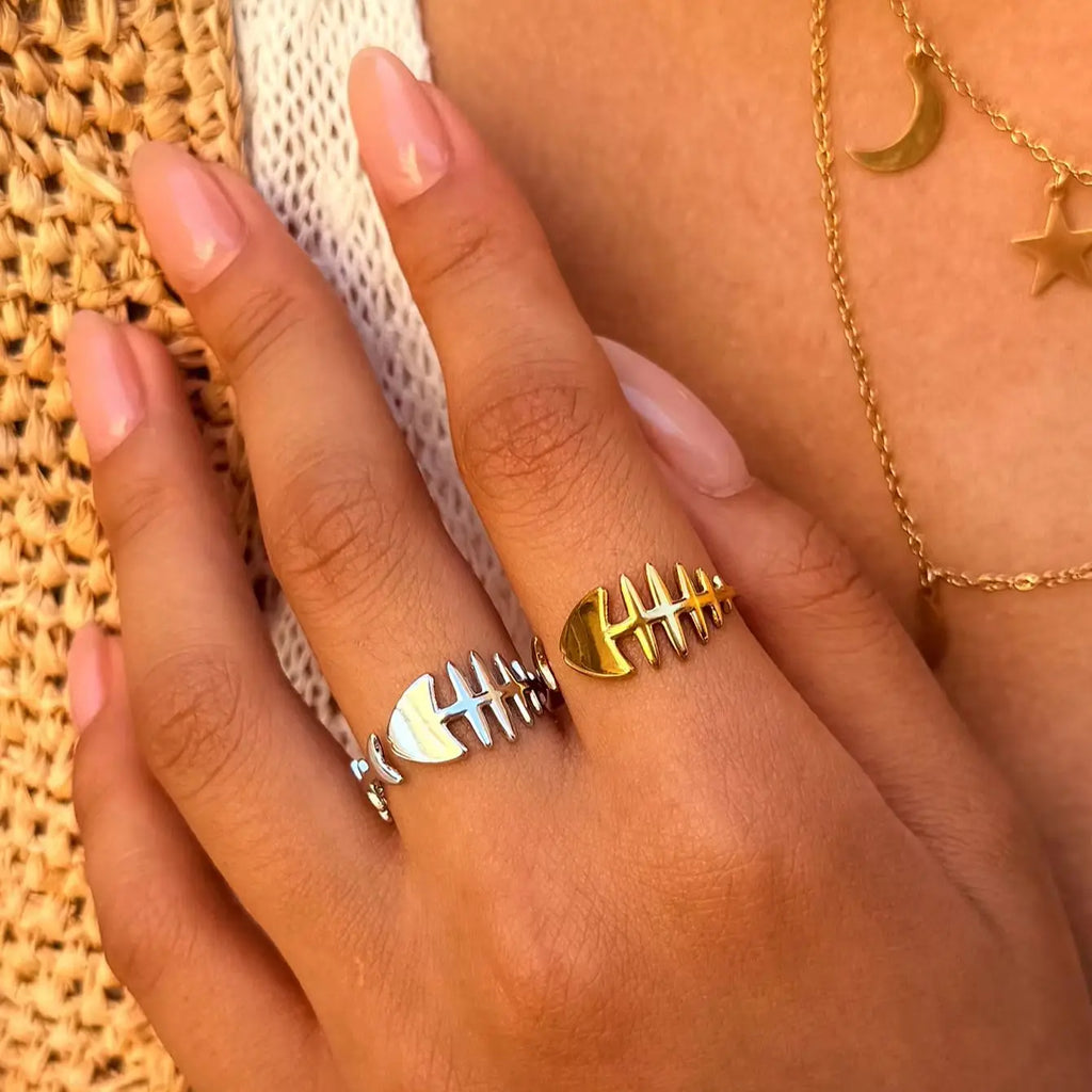 Women's Dainty Fish Bone Open Ring – Minimalist Stackable Style