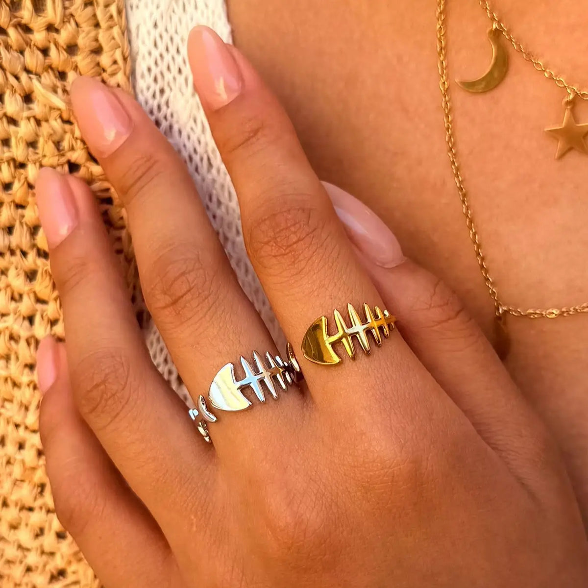 Women's Dainty Fish Bone Open Ring – Minimalist Stackable Style
