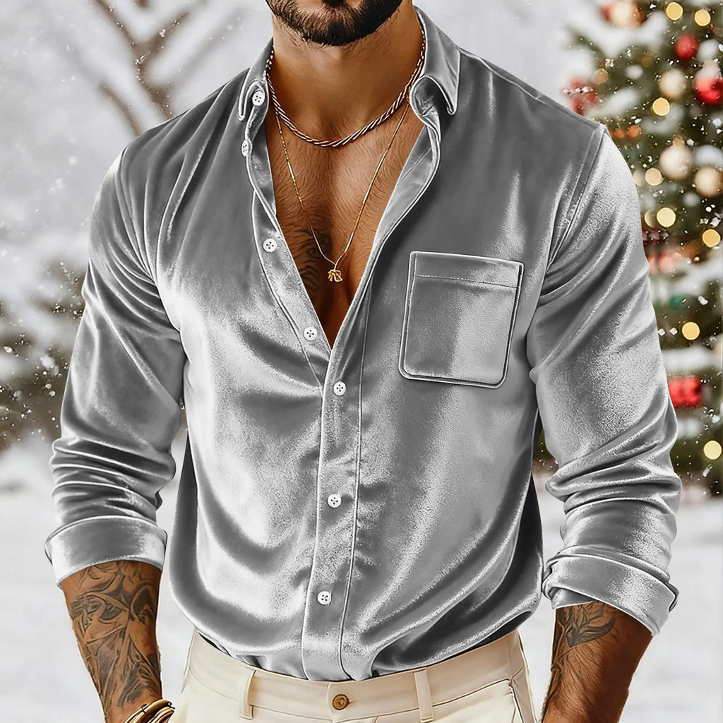Men's Velvet Button-Down Shirt