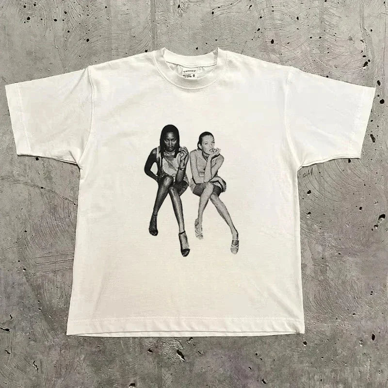 Unisex Vintage Photo Print Oversized Tee