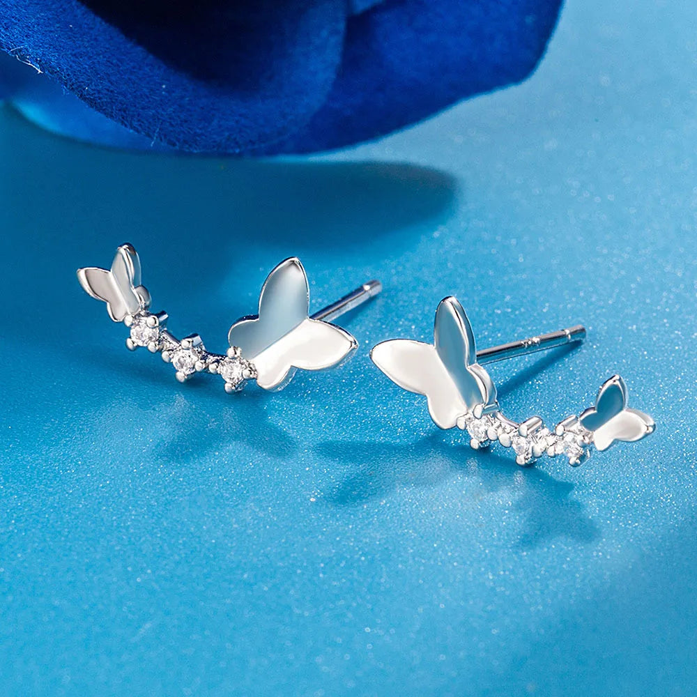 Sterling Silver Hollow Butterfly Stud Earrings