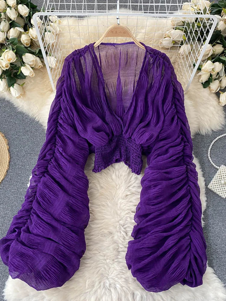 Royal Purple Ruched V-Neck Blouse