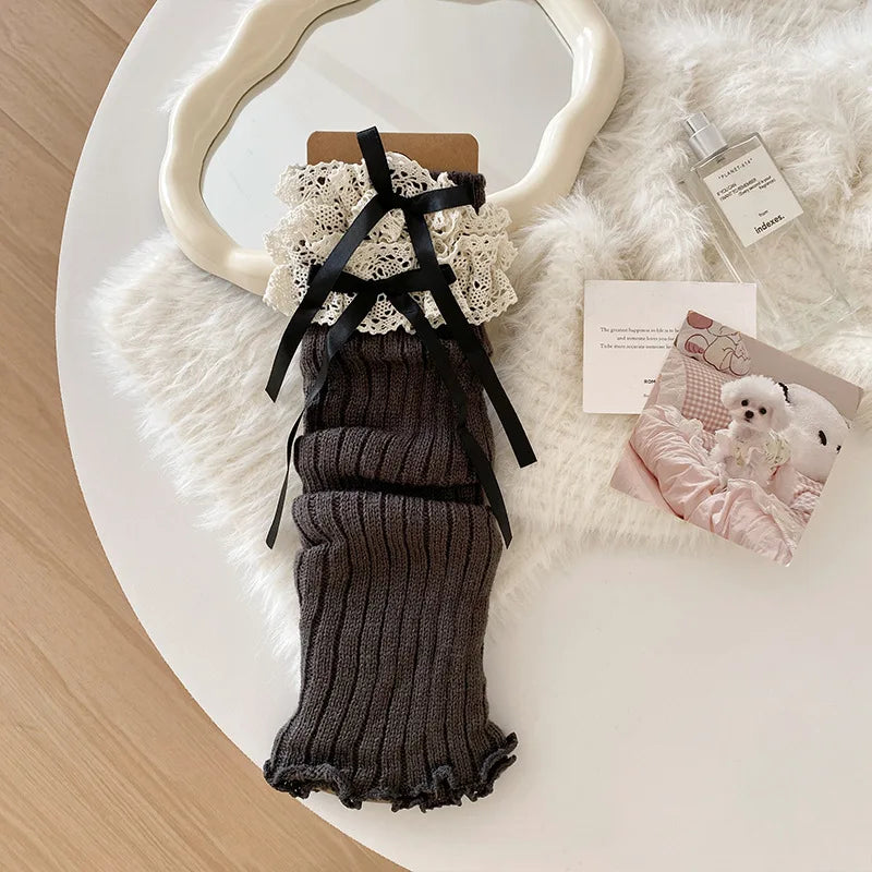 Lace-Ribbon Ballet Leg Warmers