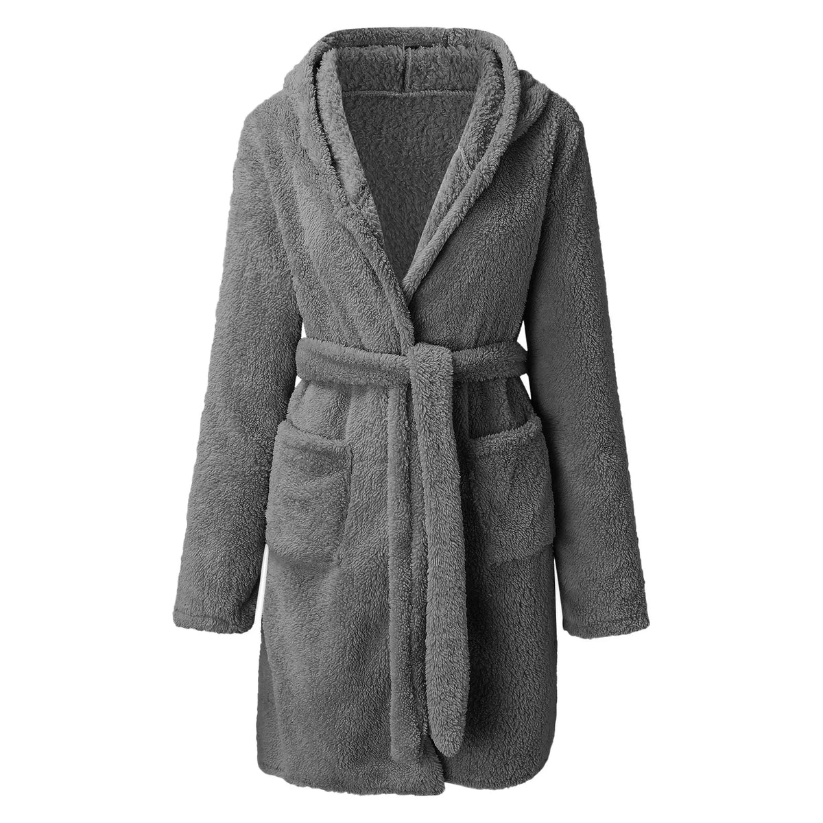 Women's Hooded Fluffy Plush Bathrobe