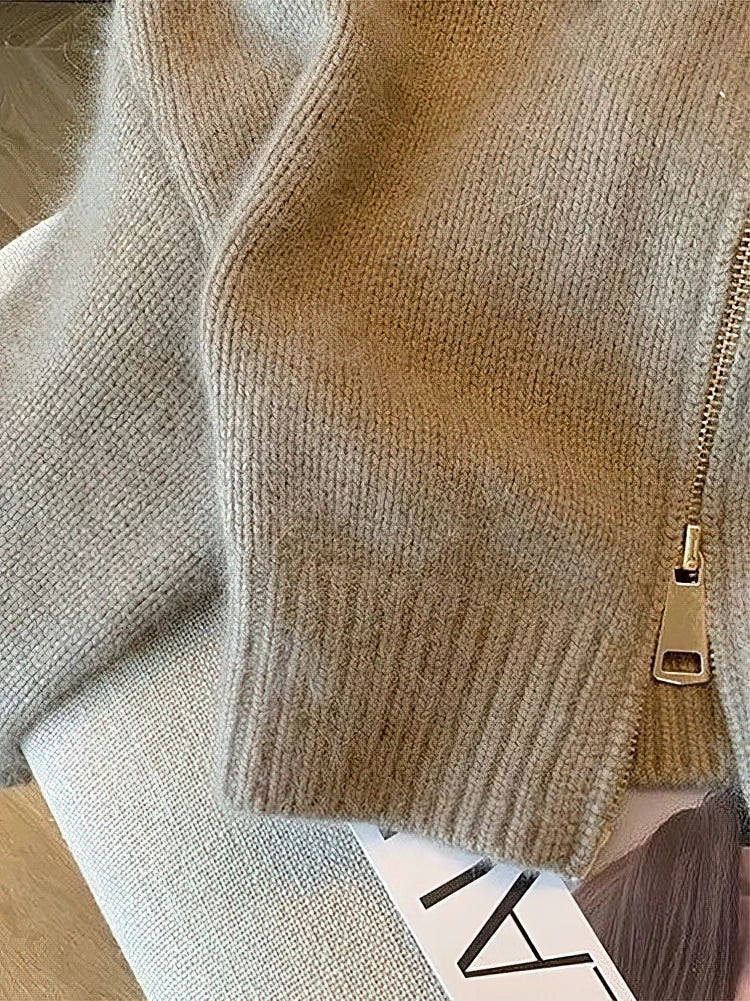 Women's Patchwork Zipper Cropped Cardigan