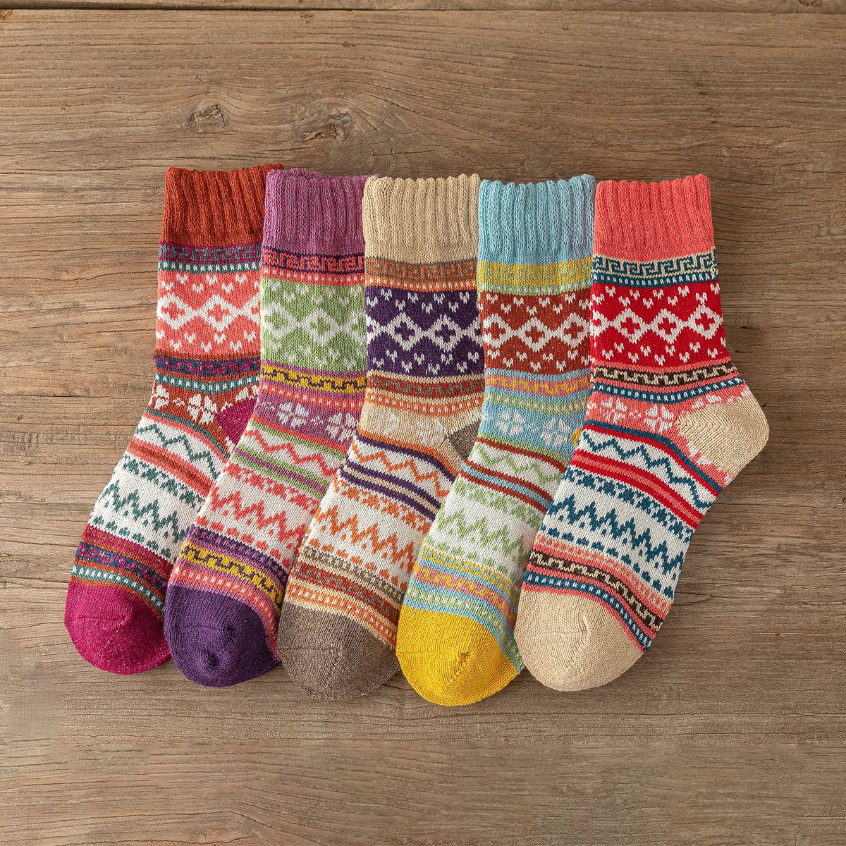 Women's Vintage Christmas Wool Socks, 5-Pack