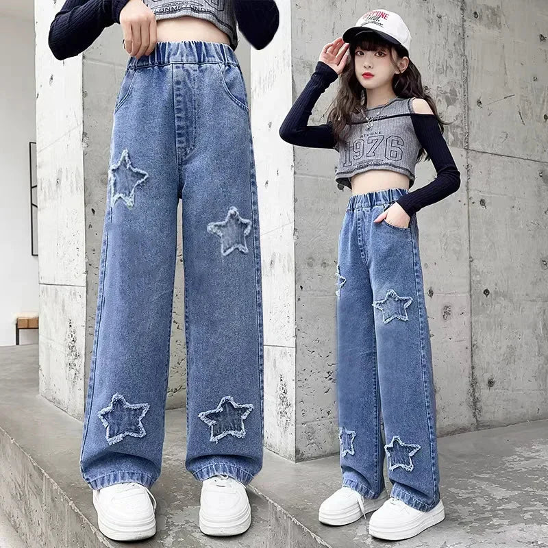 Women's Bow Embroidery Wide-Leg Jeans – Cute Casual Denim