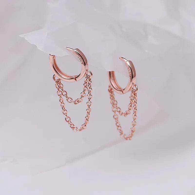 Sterling Silver Double-Layer Tassel Hoop Earrings