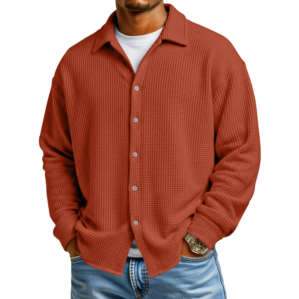 Men's Waffle Texture Button-Down Shirt