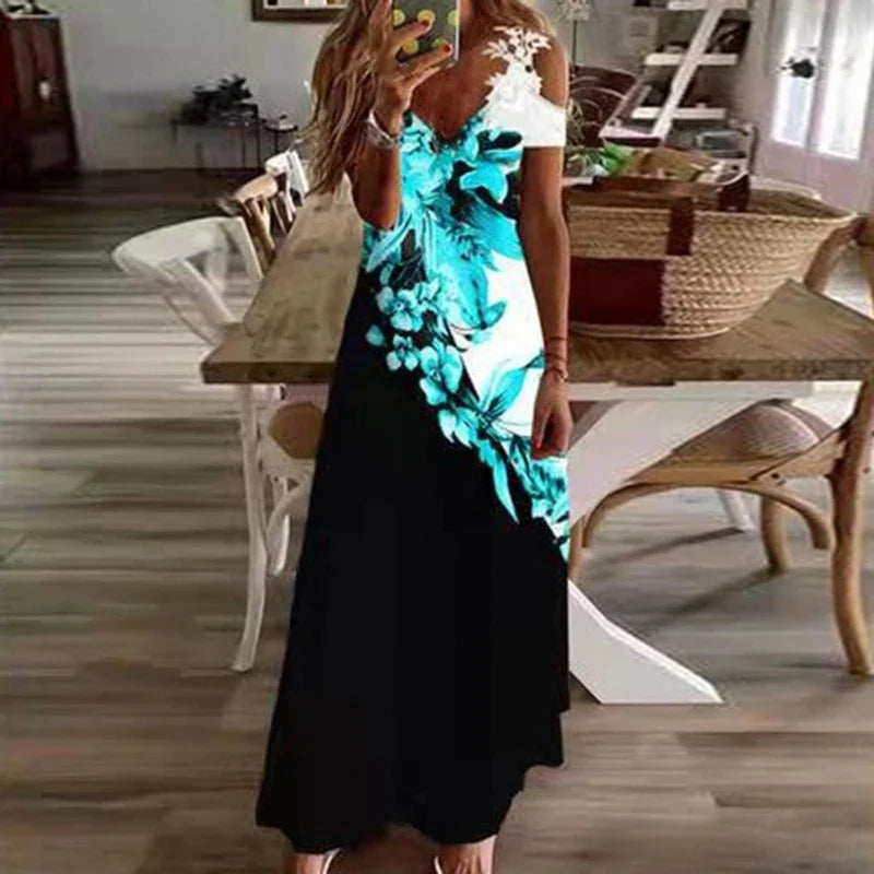 Women's White Lace Floral Maxi Dress – Elegant Boho Style