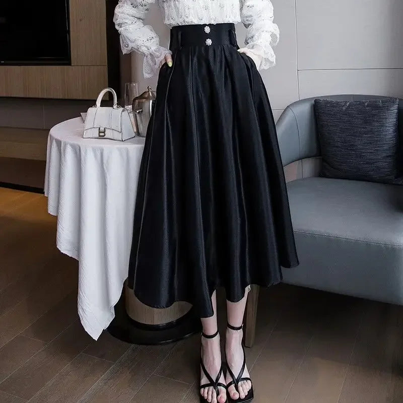 Women's Black High-Waist Midi Skirt