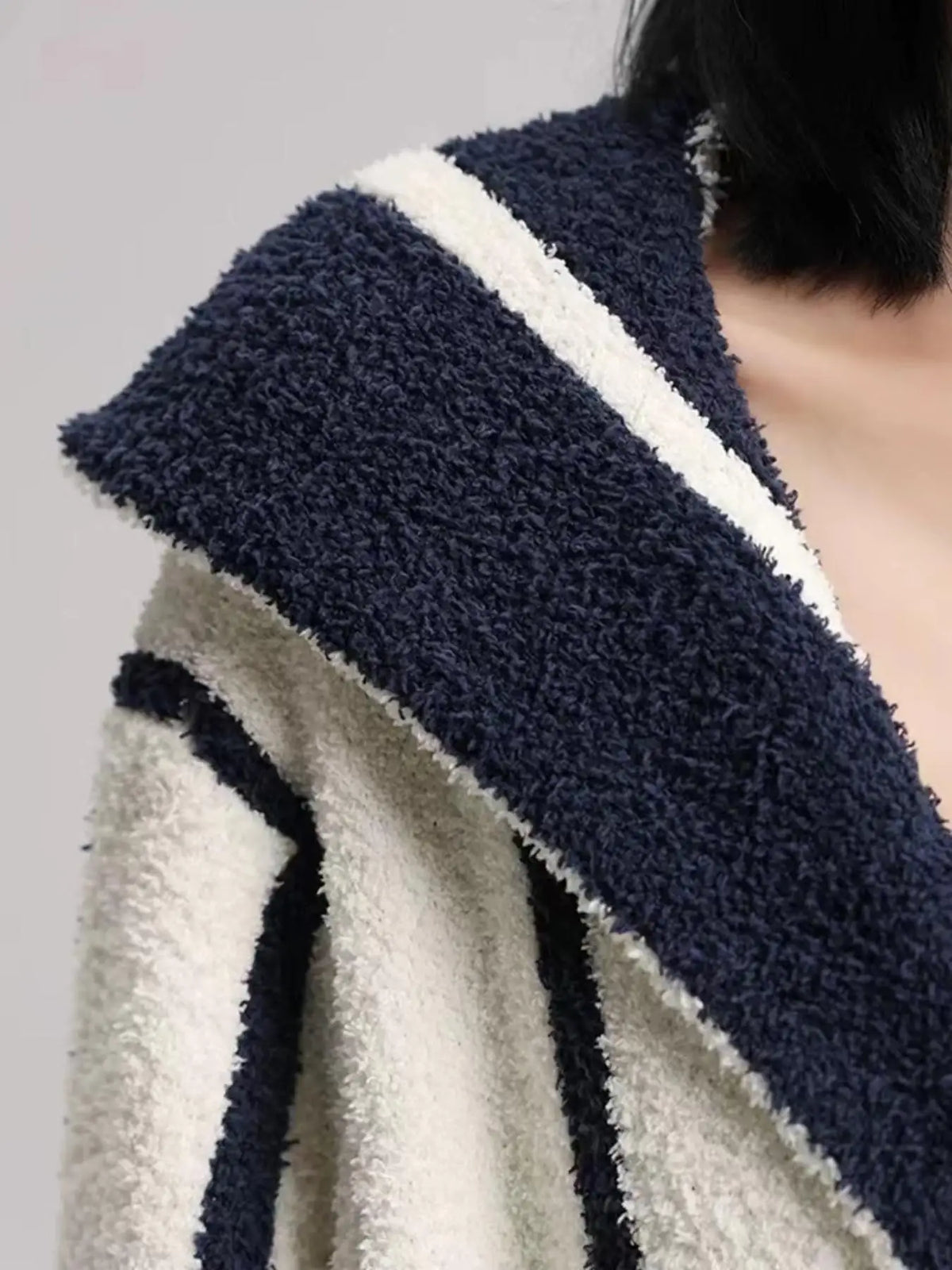 Women's Red & White Striped Hooded Plush Robe