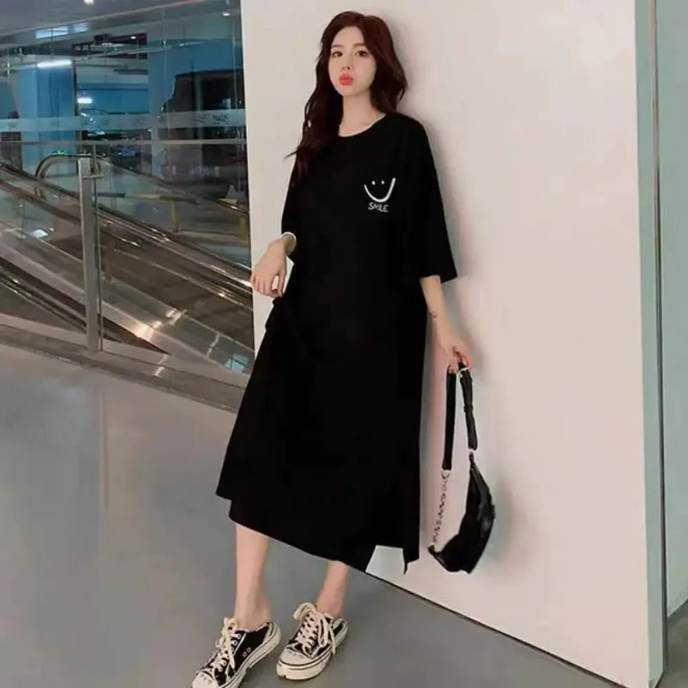 Women's Loose T-Shirt Midi Dress – Casual Everyday Comfort