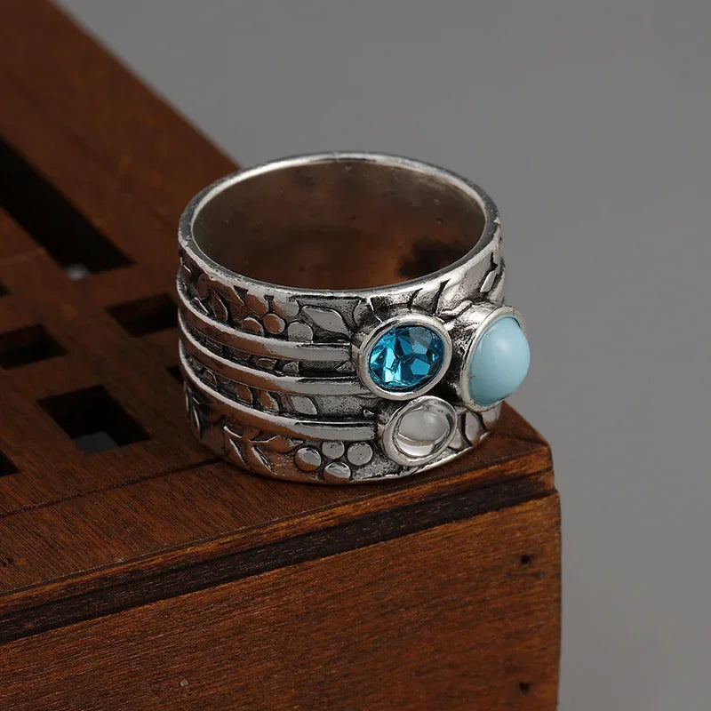 Women's Vintage Natural Stone Charm Ring