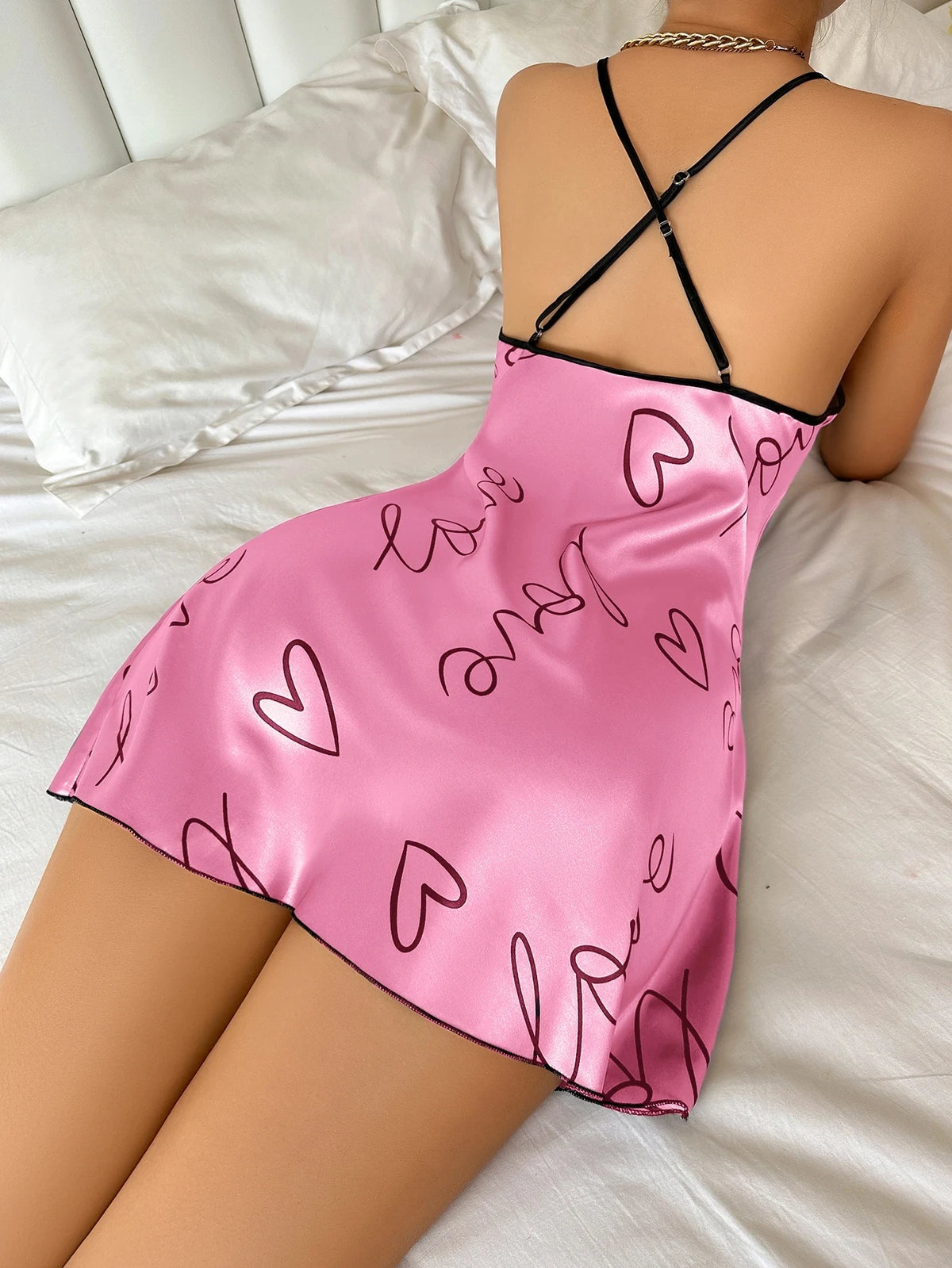 Young Women's Heart Letter Print Nightdress