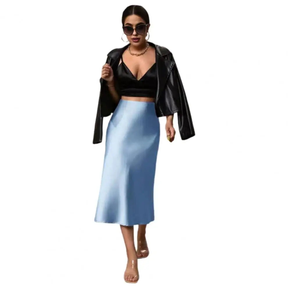 Women's Satin Fishtail Midi Skirt