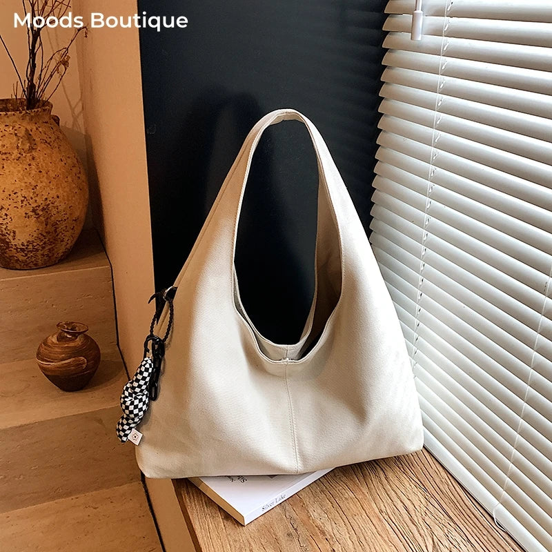 Women's Solid-Color Canvas Shopper Tote