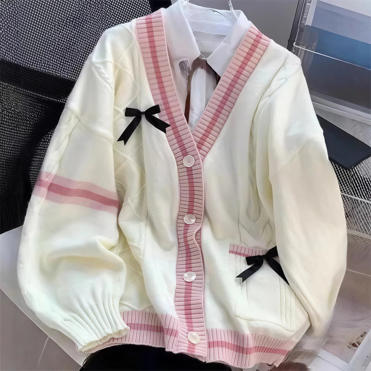 Bow-Decor Cable-Knit Cardigan