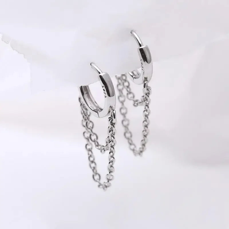 Sterling Silver Double-Layer Tassel Hoop Earrings