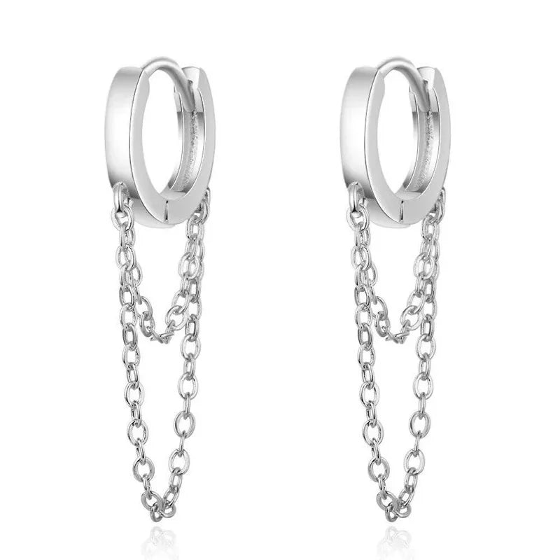 Sterling Silver Double-Layer Tassel Hoop Earrings