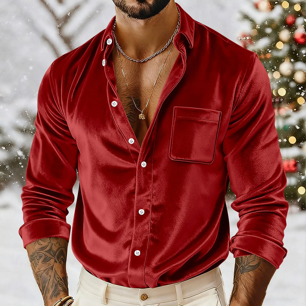 Men's Velvet Button-Down Shirt