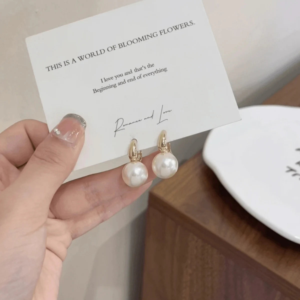 Women's Gold Pearl Hoop Earrings
