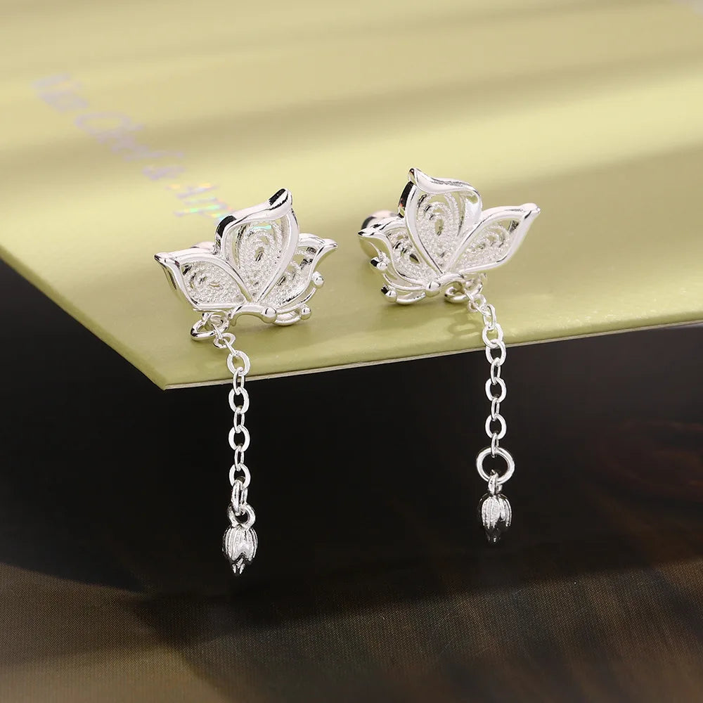 Sterling Silver Hollow Butterfly Stud Earrings