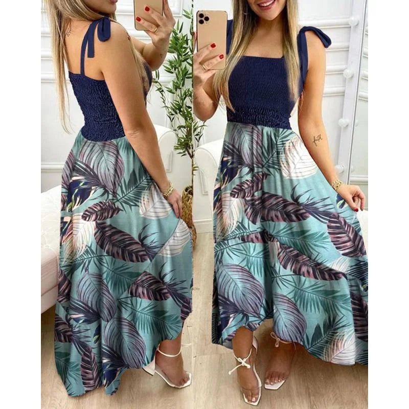 Women's Floral Tie-Strap Maxi Dress – Flowy Boho Summer Dress