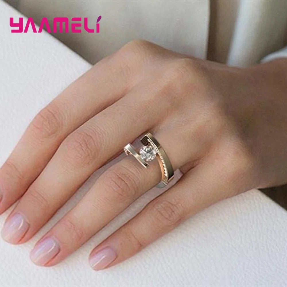Women's Chunky Sterling Silver Wide Zircon Ring