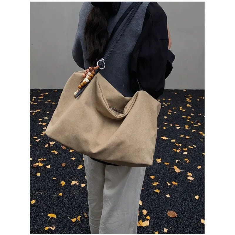 Women's Solid-Color Canvas Tote Bag
