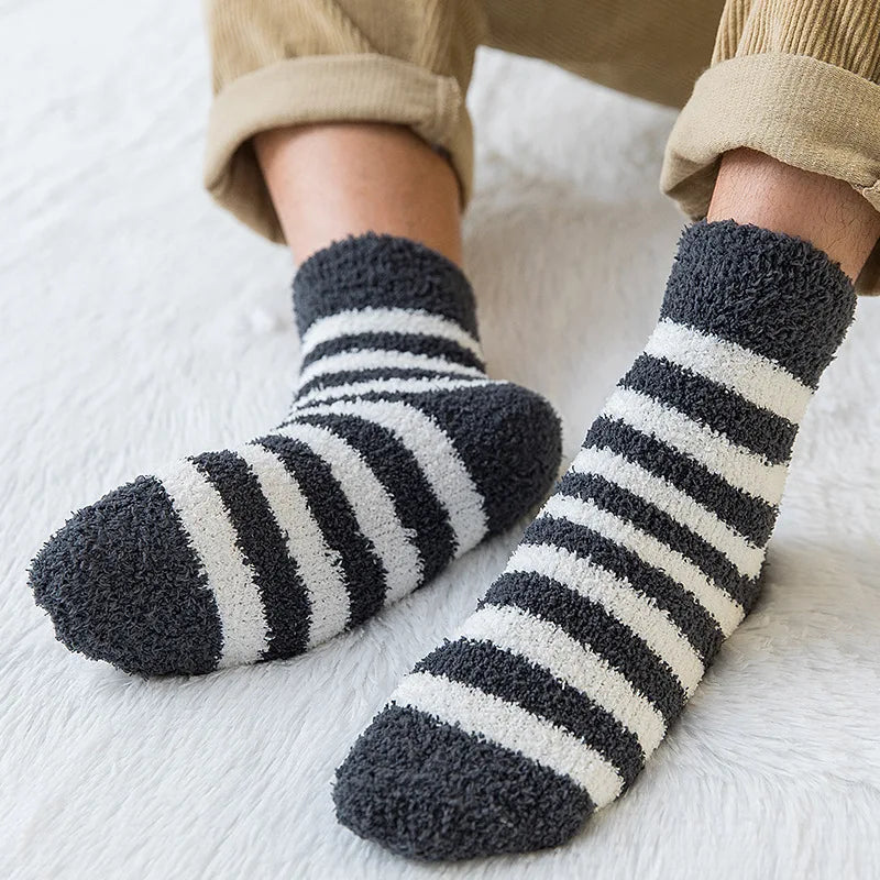 Men's Striped Fluffy Winter Crew Socks
