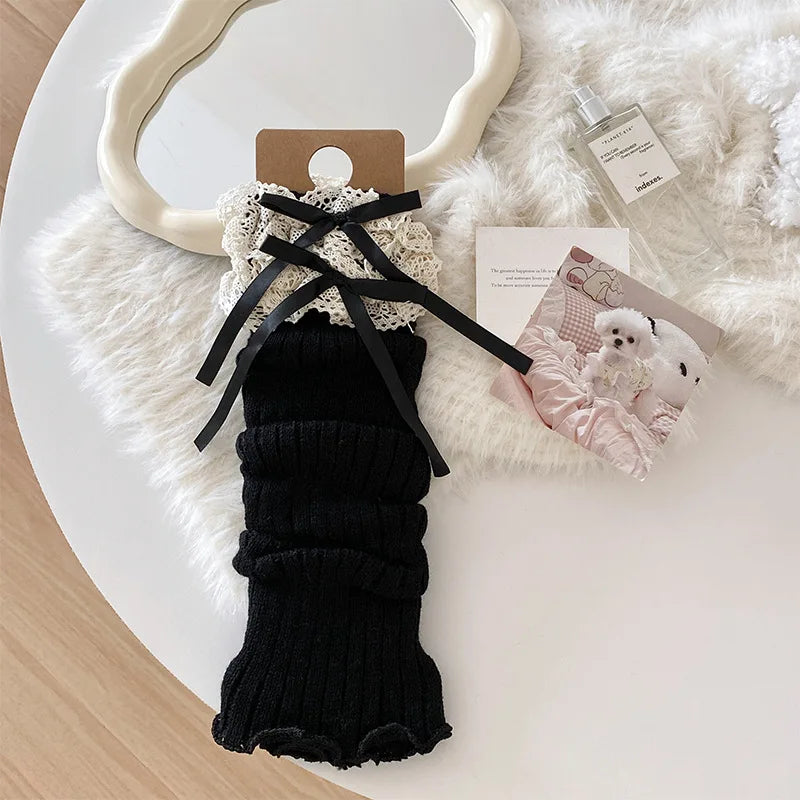 Lace-Ribbon Ballet Leg Warmers