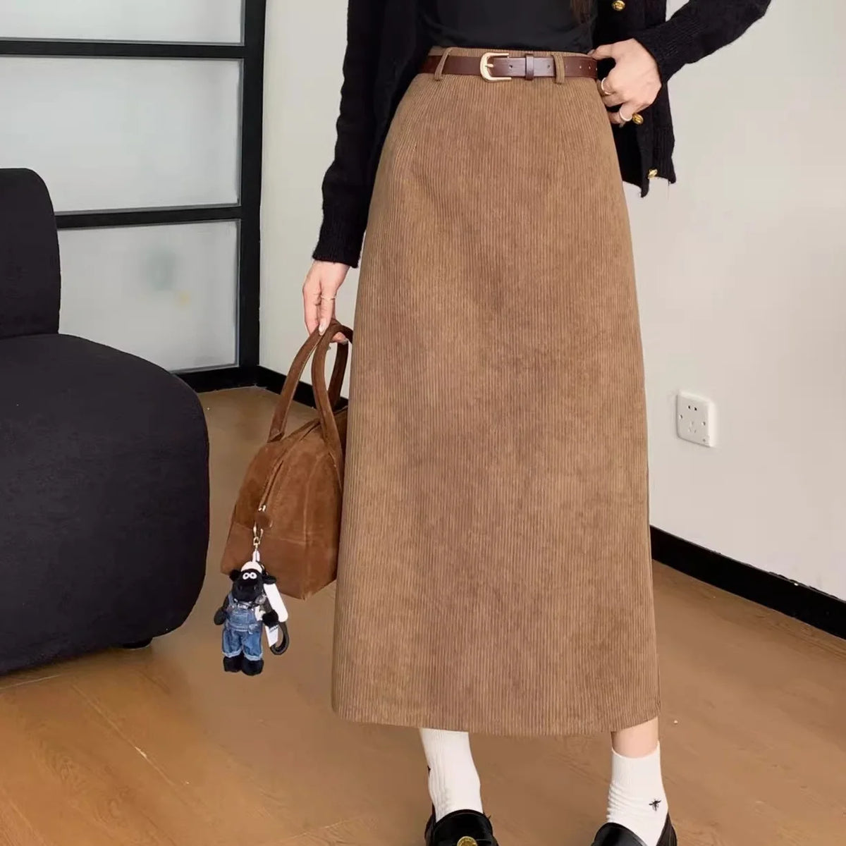 Corduroy Wraparound Midi Skirt
