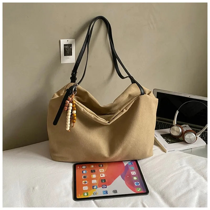 Women's Solid-Color Canvas Tote Bag