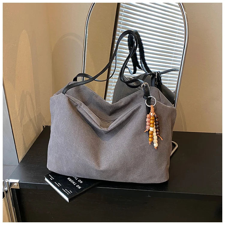 Women's Solid-Color Canvas Tote Bag