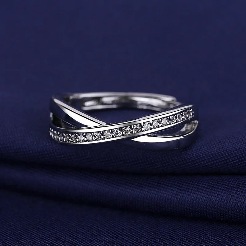 Women's Platinum-Plated Geometric CZ Stackable Ring