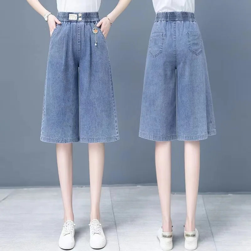 Women's High-Waist Wide-Leg Cropped Jeans