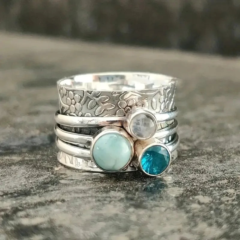 Women's Vintage Natural Stone Charm Ring