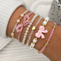Women's Pearl & Bow Beaded Bracelet Set (6 Pieces)