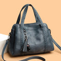 Women's Retro PU Leather Tote with Woven Handles