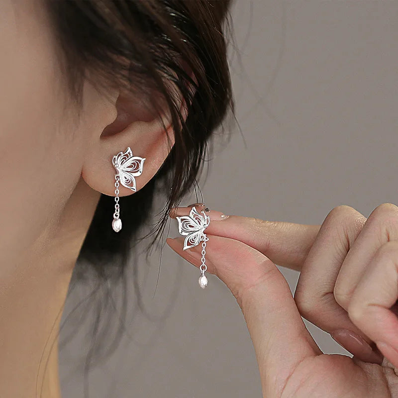Sterling Silver Hollow Butterfly Stud Earrings