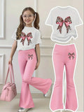 Girls Leopard Bow Top and Bell-Bottom Set