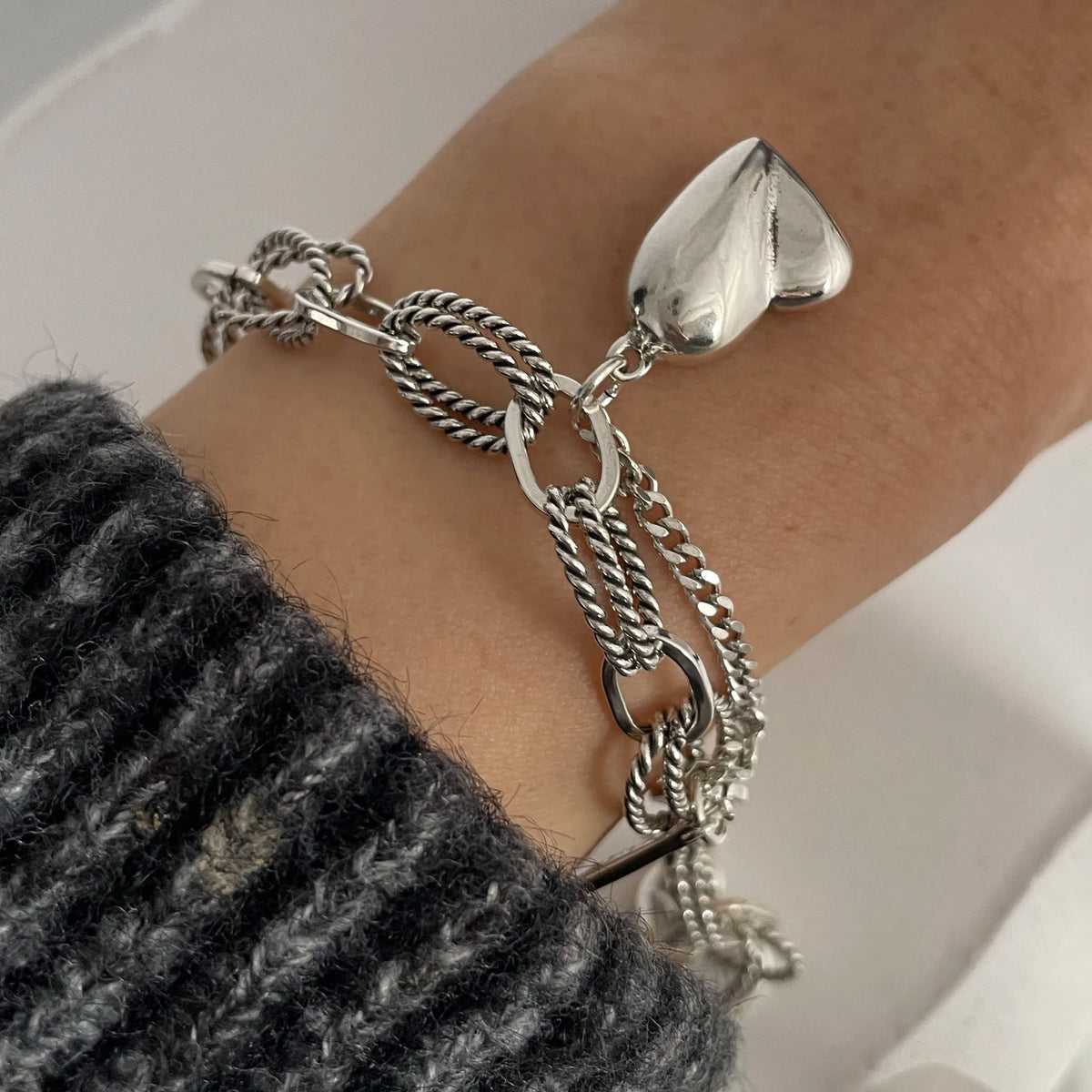 Sterling Silver Heart Chain Bracelet