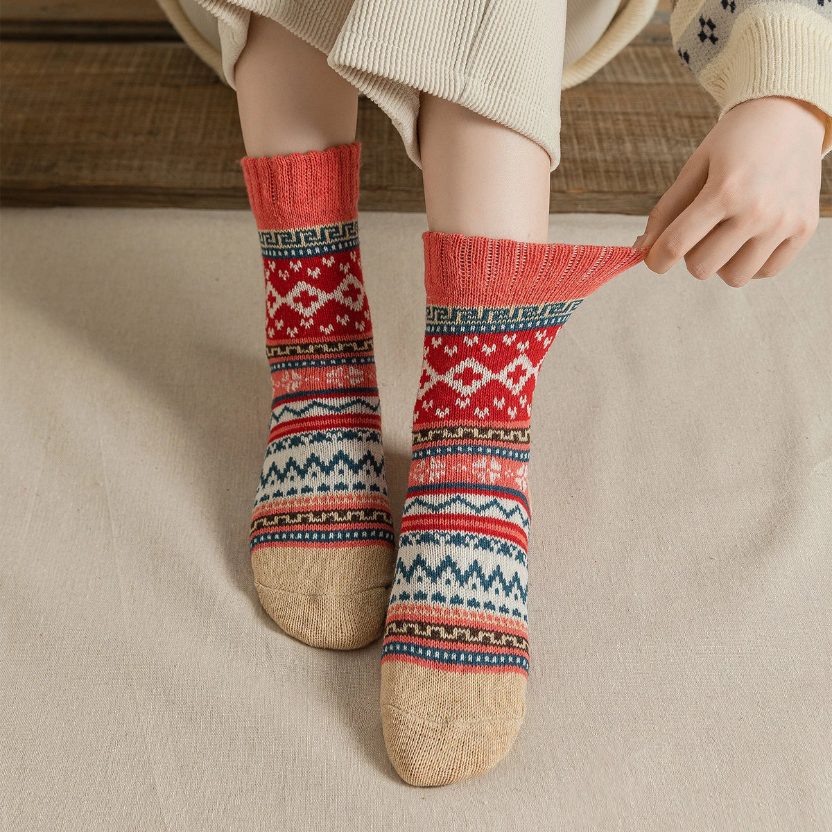 Women's Vintage Christmas Wool Socks, 5-Pack